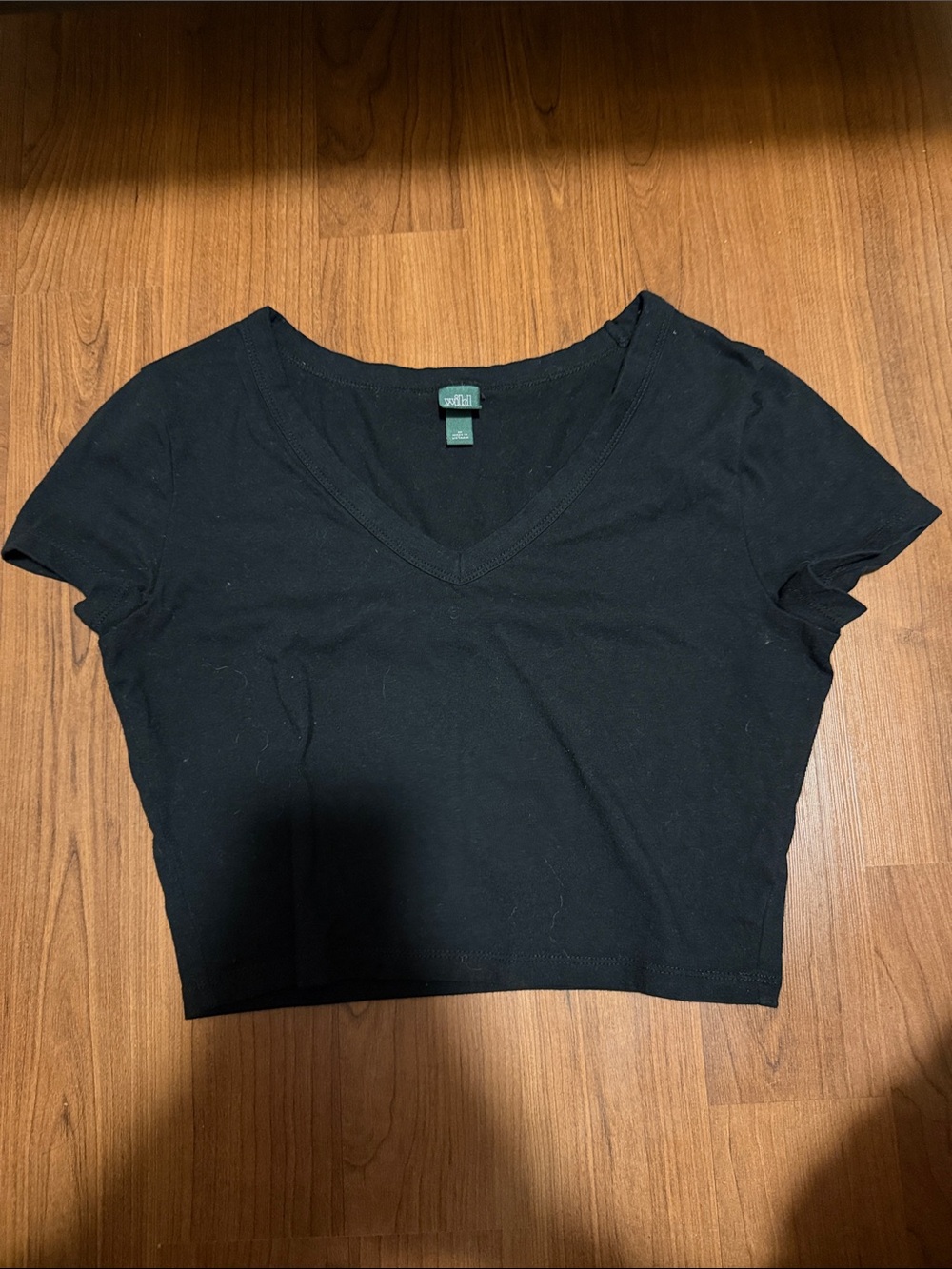 wild fable Black V-Neck Short Sleeve Crop Top